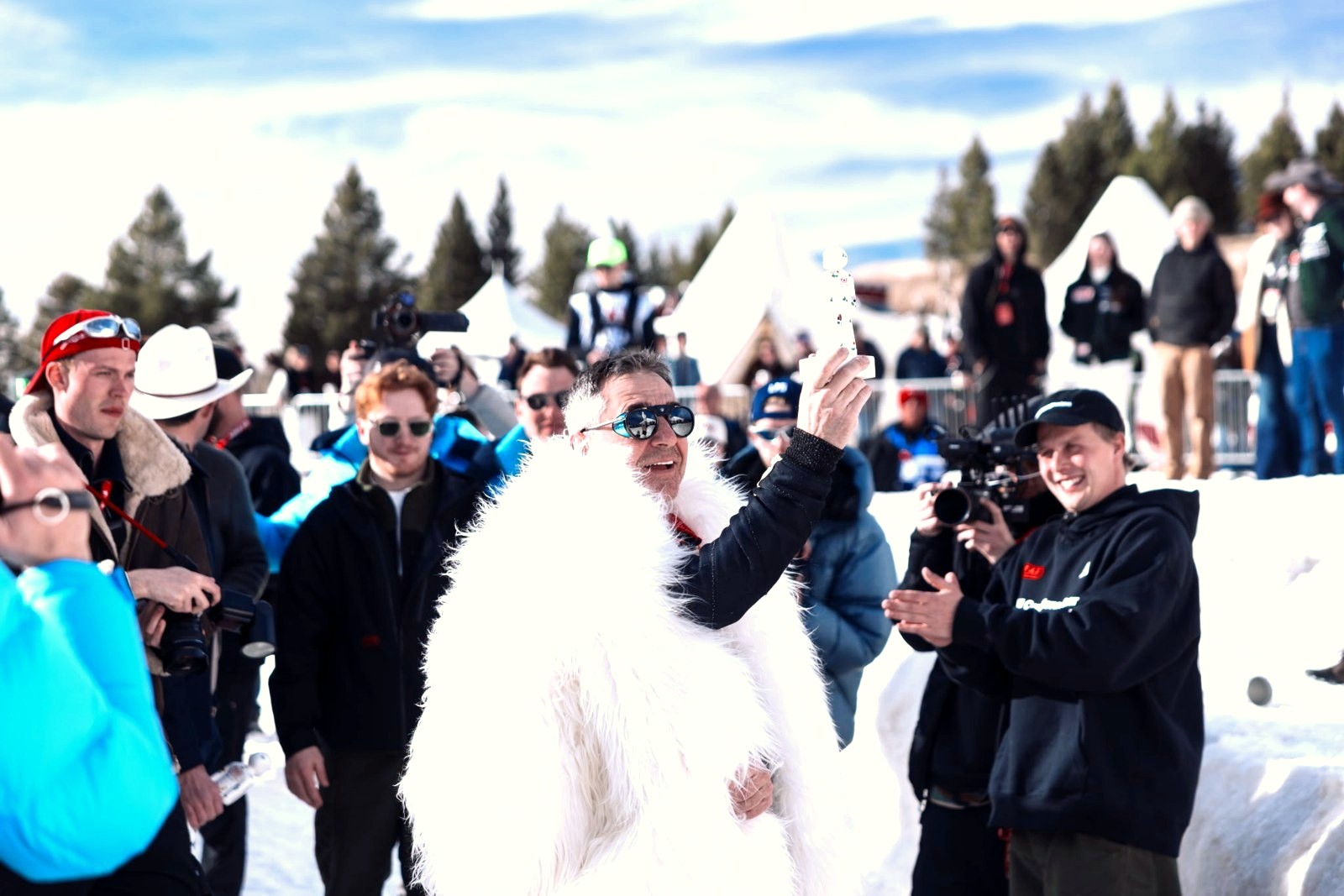 Raising the F.A.T. Ice Race trophy in the cojoc, F.A.T. Ice Race 2026