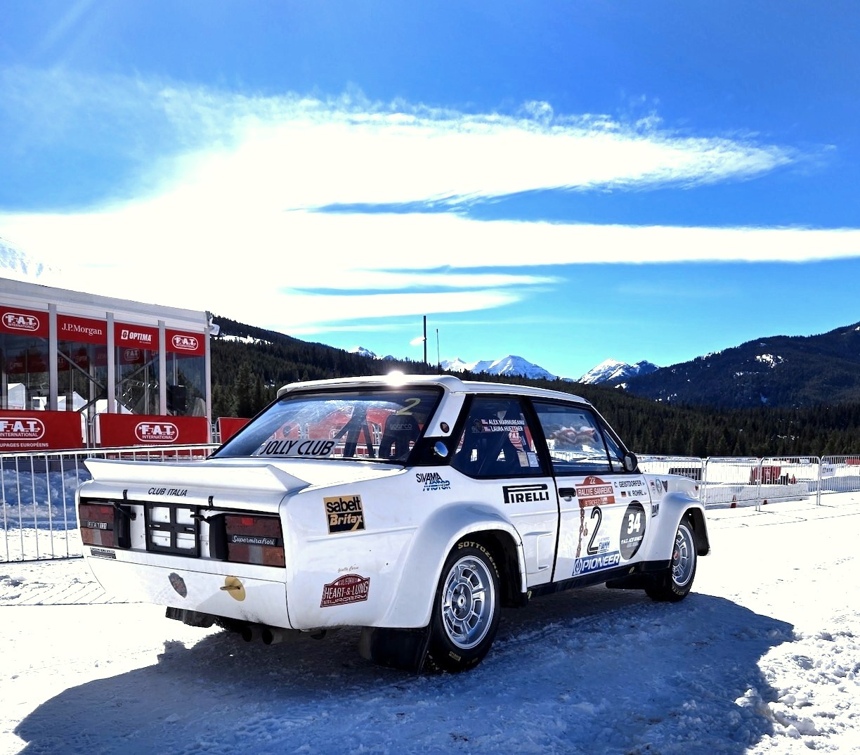 Fiat 131 Abarth in front of the F.A.T. tent, F.A.T. Ice Race 2026
